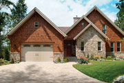 rustic house plan with permeable paver driveway