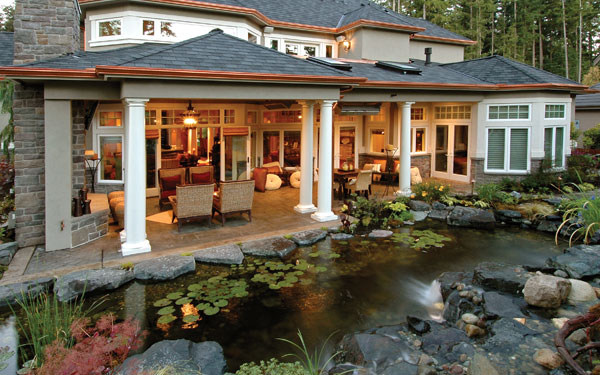 beautiful water pond adds tranquility to outdoor living area