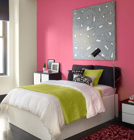 pink walled bedroom