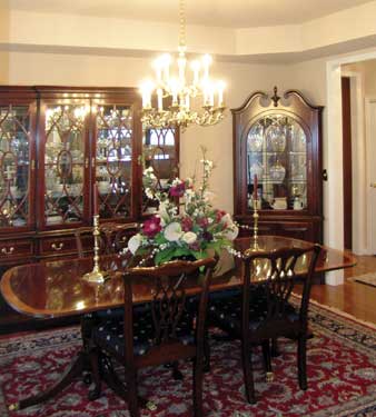 dining room with two hutches