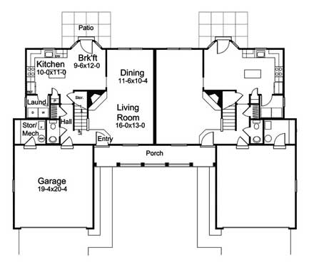 symmetrical duplex floor plan