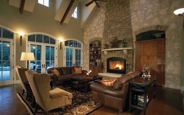 rustic great room with French doors