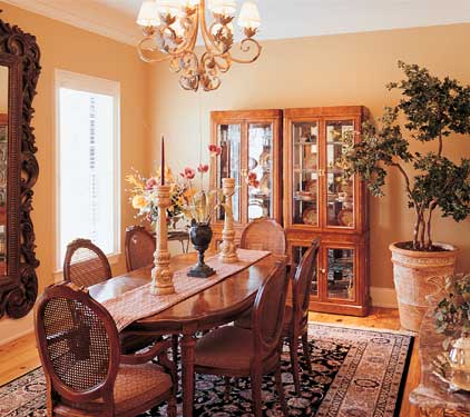 stylish dining room with hutch
