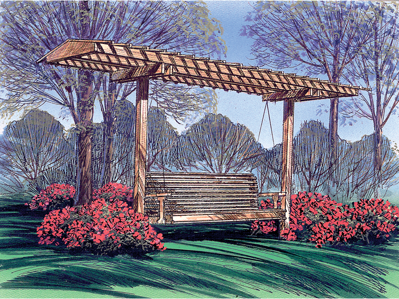 Country French Home Plan Front of Home Garden Swing with Canopy