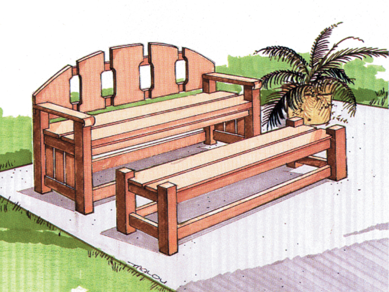 Building Plans Front of Home Leisure Bench with Table