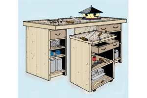 Building Plans Front of Home Work Bench with Cart