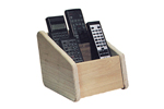 Remote holder is mad eof wood and gathers up all the different remote controls found around the room