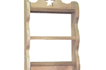 The shelf has a star carved into the top and also features pegs across the bottom