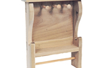 A handy all wood kitchen rack has pegs for hanging items and a towel bar
