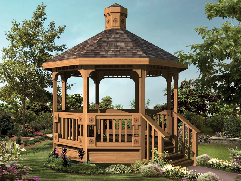 Wood Octagon gazebo With Shingle Roof