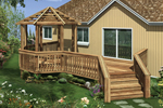Wood deck with gazebo has shaded and unshaded areas for relaxation