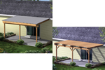 Patio cover shelters patio space from the sun while allowing partial sunlight through