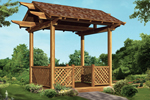 Great all wood four-sided gazebo has lattice railing and a spacious feel
