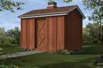 Gable storage shed has a cupola on the roof adding charm and great country style
