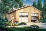 Simple two-car garage design has a conveneint side door