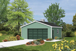 Well-designed two-car garage has side door and window for efficiency