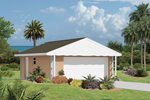 This two-car garage has a roof that overhangs the garage door for more shelter from the weather