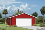 Two-car garage features a western style roof design for added character