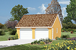 This two-car garage also features a western style reverse gable roof