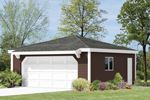 Interesting two-car garage has hip roof design 