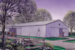 Pole building machine shed has multiple double sliding doors on two different sides