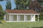 Pole building horse barn with a roof overhang