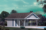 Large poolside structure has covered patio area and pleasing siding exterior