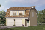 This two-car apartment garage has a cedar shingled roof adding a Bungalow feel to the design