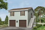 Two-car garge apartment has simple style and a side exterior entrance