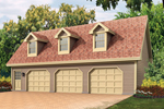 Cape Cod style three-car garage apartment with triple dormers on the roof