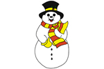 Mr. Chip Snowman has a vibrant striped scarf