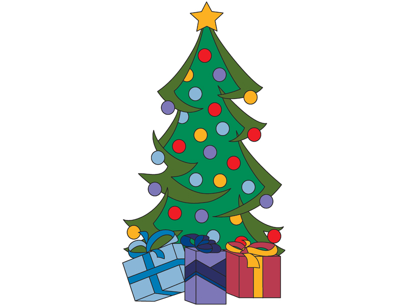 Building Plans Front of Home Christmas Tree with Presents