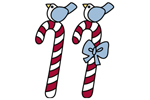 Peppermint candy canes have cute bluebirds sitting on top of them