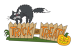 This pattern has a spooky cat on top of a festive fence design