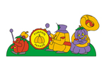 The pumpkin parade is a fun and silly yard art design