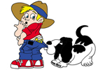 Dog biting boy's pants is a playful yard art pattern