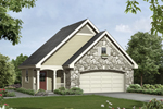 Striking one-story apartment garage with space for two cars and stonework and covered front entry