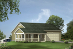 The front of this structure looks very much like a home, but it actually has a four-car garage with RV storage
