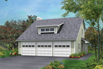 Three-car garage has clerestory window on the roof for added character