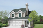 Two-story apartment garage has gabled box-bay windows on the second floor
