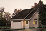 Tall and narrow apartment home design with front loading garage and two entry doors