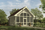 Screened shelter with grand arched design surrounding main door