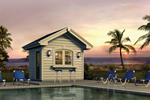 Stylish and modern pool cabana with pass-through window and snack bar area