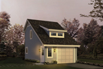 Tall and narrow one-car garage with clerestory window above and side door