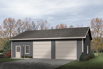 This two-car garage features workshop and storage space 