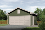 Two-car garage has side entry door and window for added sunlight