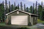 Efficient two-car drive-through garage with siding exterior