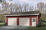 Two-car drive-through garage with front entry door