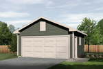 Two-car garage with gabled roof and siding exterior