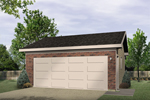 Two-car garage has front brick façade 
